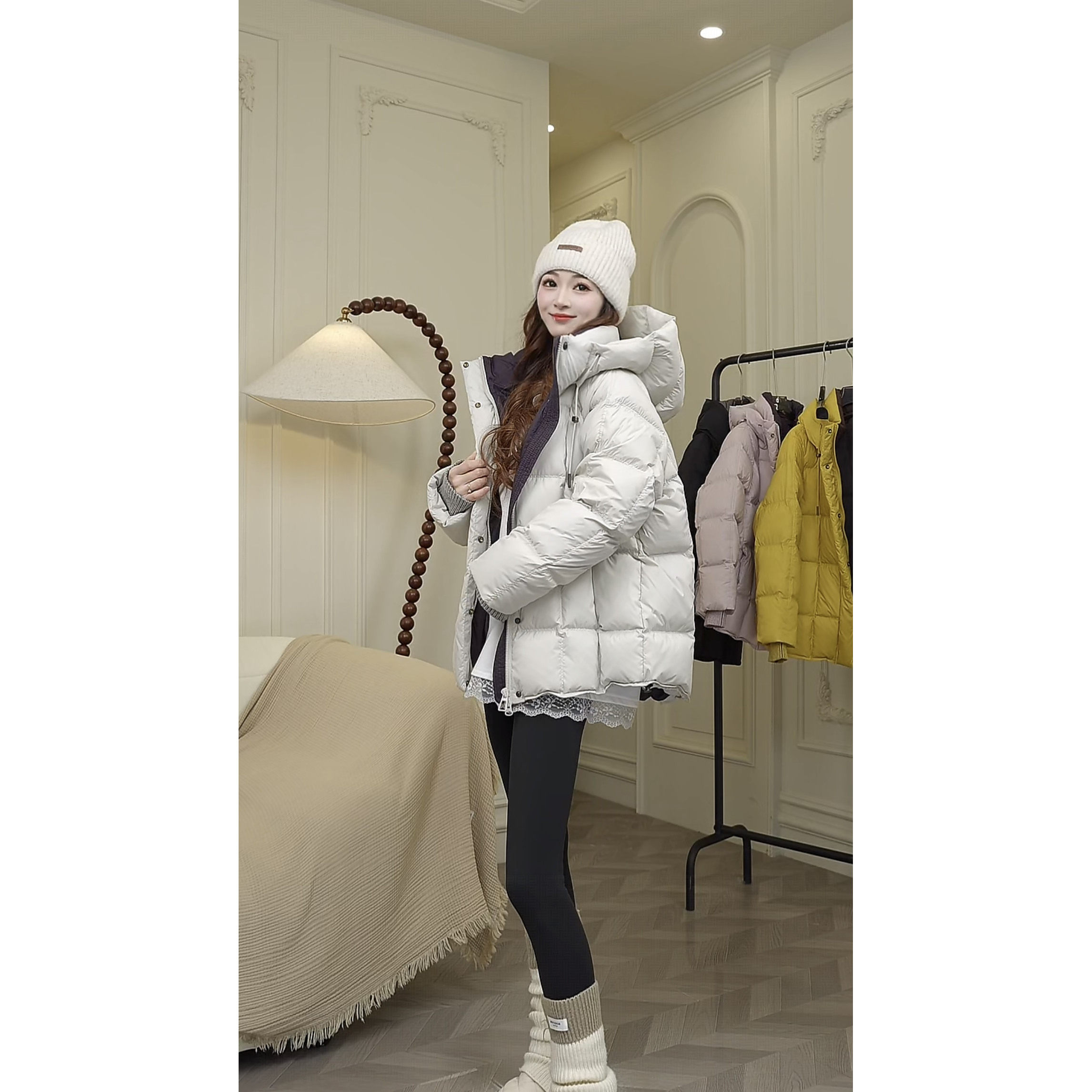 冬季新款羽绒服女中长款面包服减龄韩系连帽白鸭绒加厚保暖外套