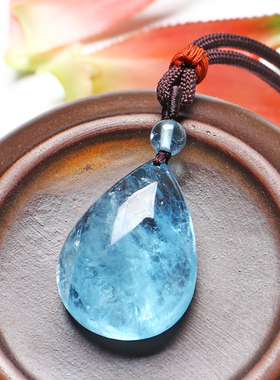 冰种蓝色水晶珠宝民族风项链海蓝宝石小水滴爱心吊坠男女情侣挂坠