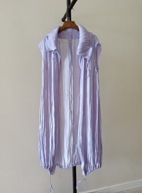 (样衣)依系列专柜撤柜品牌夏季新款女装紫色翻领抽绳无袖风衣外套