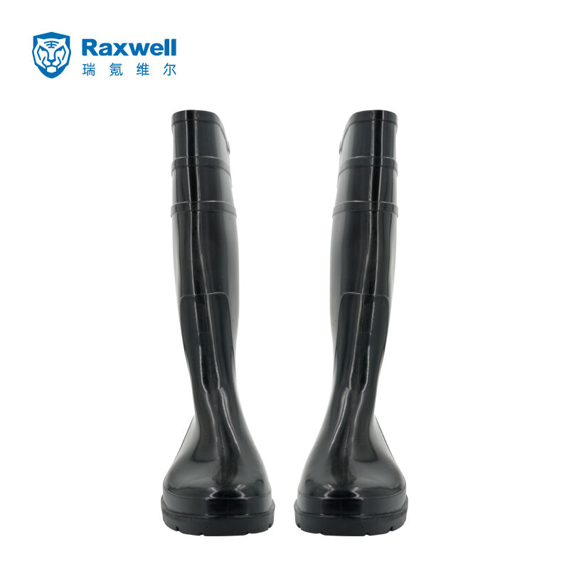 Raxwell黑色PVC中筒防化靴防水耐油耐酸碱耐腐蚀40码RW3204