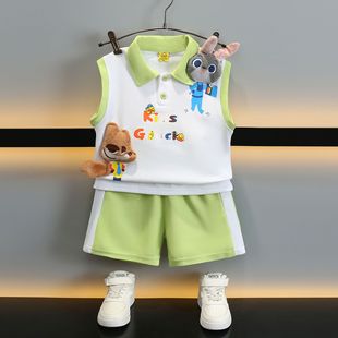 8510小黄鸭童装男童夏装Polo衫套装2025新款儿童无袖衣服宝宝背心