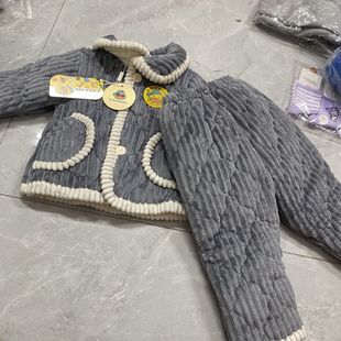 品牌小黄鸭加绒加厚套装开扣男女宝柔软睡衣套装保暖0度北方