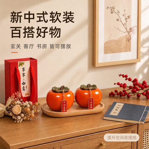 搬家礼物柿柿如意乔迁礼物摆件