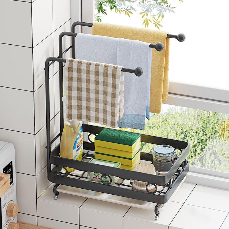 艾欧唯厨房置物架抹布架台面壁挂收纳神器沥水架洗碗毛巾沥水架家