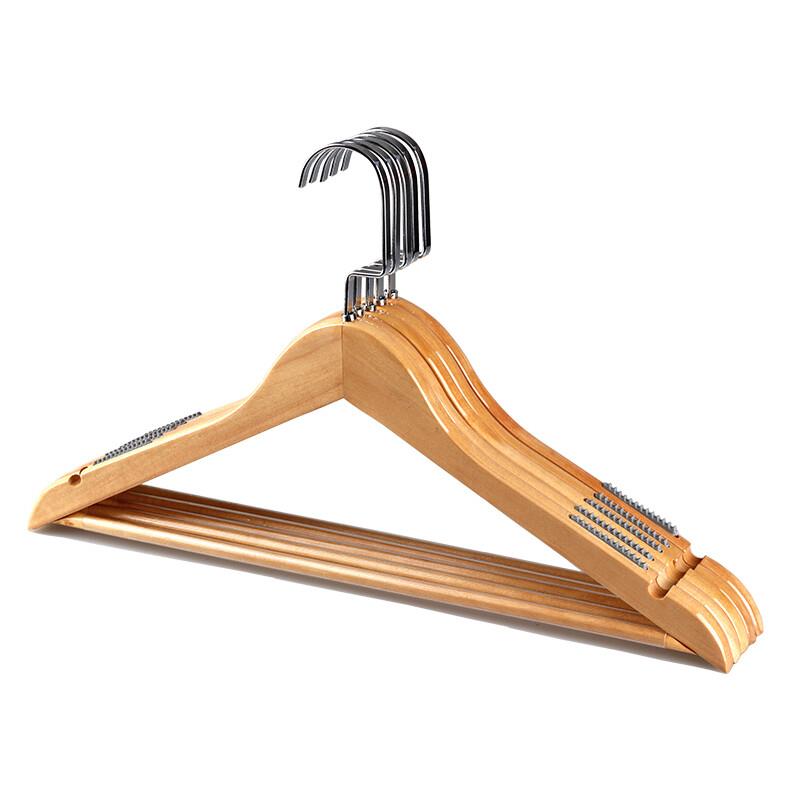 四喜木头衣架10支实木衣挂衣撑服装店衣服架多功能防滑衣撑晾衣挂