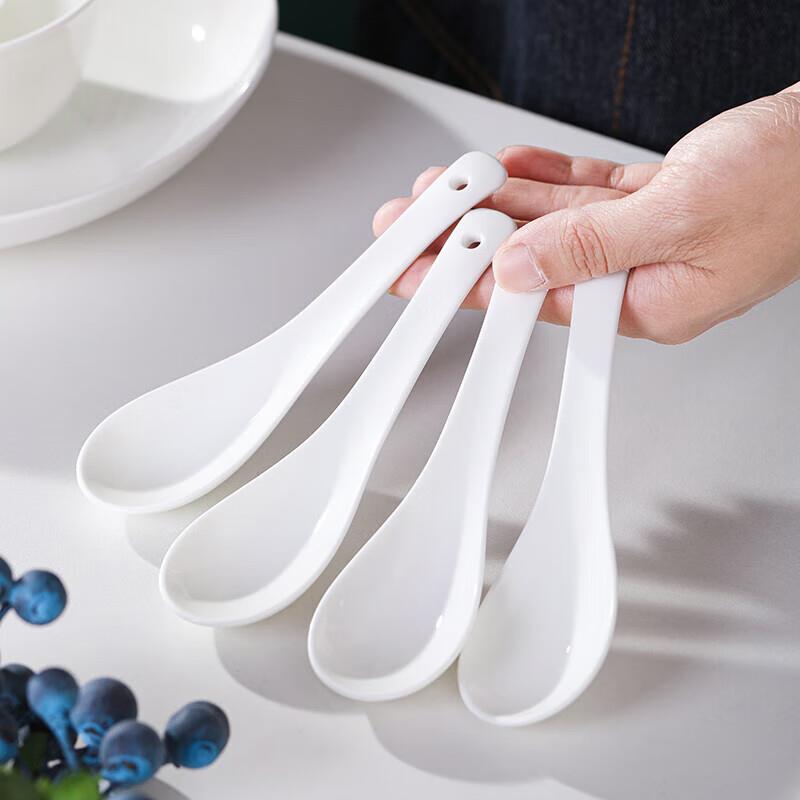 斯凯绨(SkyTop)勺子小号陶瓷米饭勺汤勺骨瓷调羹餐勺家用餐具纯白