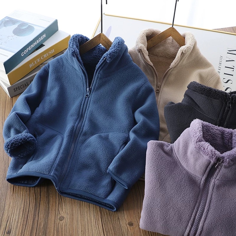 男童摇粒绒外套双面羊羔绒开衫上衣秋冬装男孩加厚加绒校服内胆