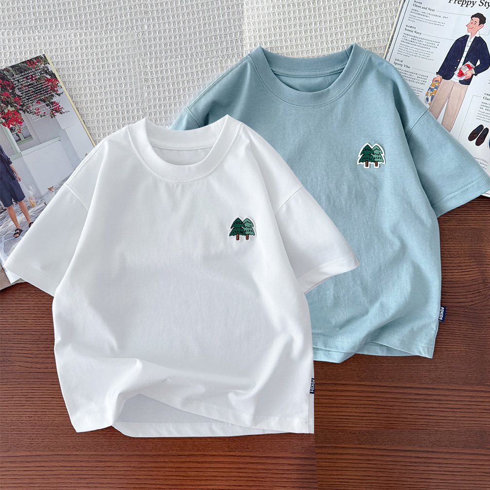 男童夏季短袖T恤衫~中大童纯色圆领半袖体恤户外运动速干上衣服