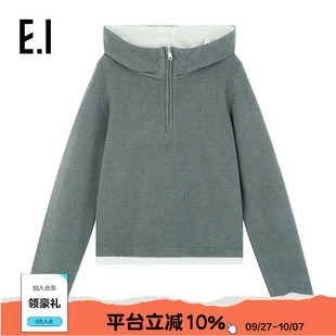 ei童裝 新款 中大童休閑內(nèi)搭針織帽衫 女童連帽假兩件衛(wèi)衣冬裝