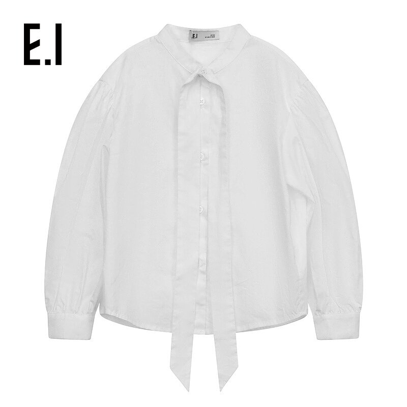 ei童装女童长袖衬衫秋装新款韩版白色系带学院风百搭洋气衬衣