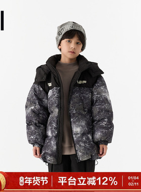 ei童装男童防风保暖羽绒服2025冬装新款时尚潮酷风户外运动外套