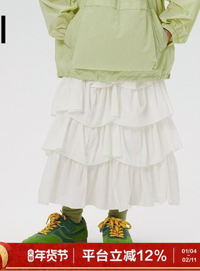 ei童装女童半身裙蛋糕裙2025春装新款白色潮流百搭高腰A字裙
