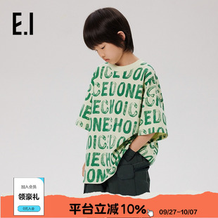 ei童裝 T恤2025夏季 新款 男女童韓系字母印花寬松休閑上衣 兒童短袖