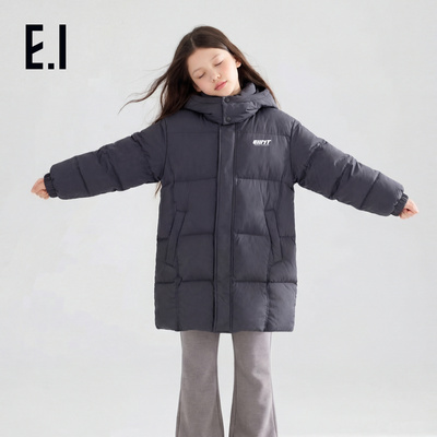 ei童装男童中长款连帽羽绒服2025冬装新款男女童加绒加厚外套