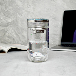 双层星星玻璃杯300ml女生高颜值高硼硅带滤网茶水分离耐热水杯子