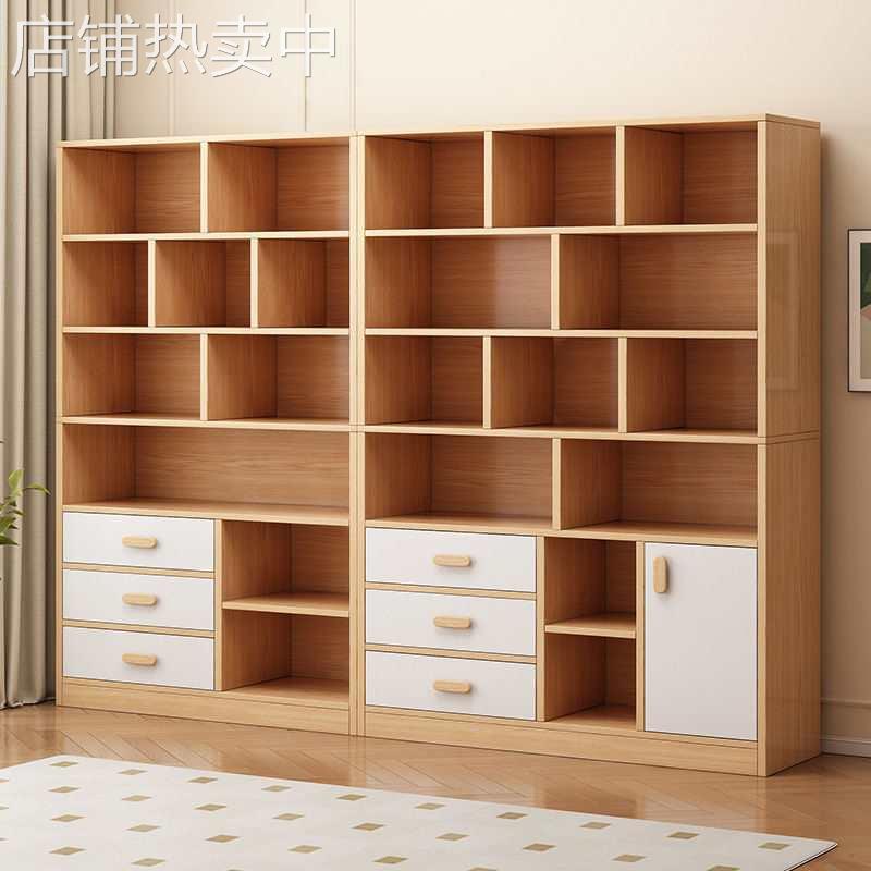 简易书架家用客厅落地学生防尘书柜卧室实木色储物收纳置物展示柜