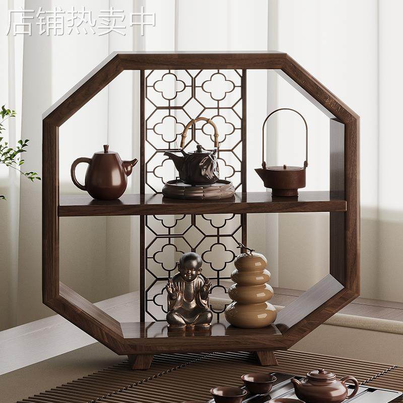 桌面博古架实木中式茶杯架子小型收纳多层置物架茶柜茶桌上展示架