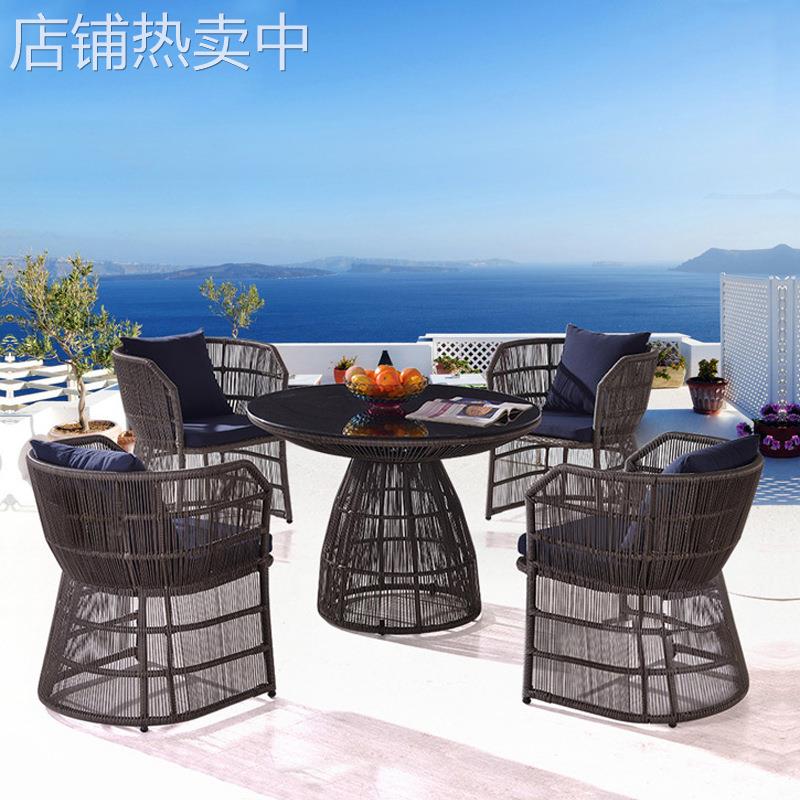 户外藤编桌椅家具仿藤别墅花园餐厅露台庭院客厅软装藤制桌椅组合
