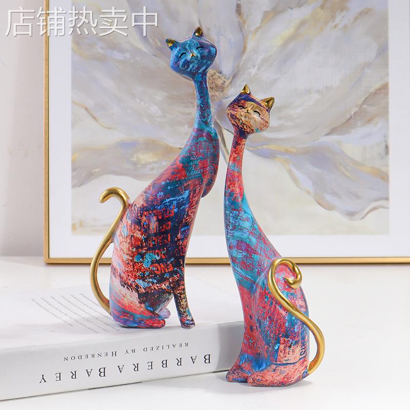 欧式创意抽象油画猫装饰佳节送礼树脂工艺品卧室桌面玄关猫咪摆件图片