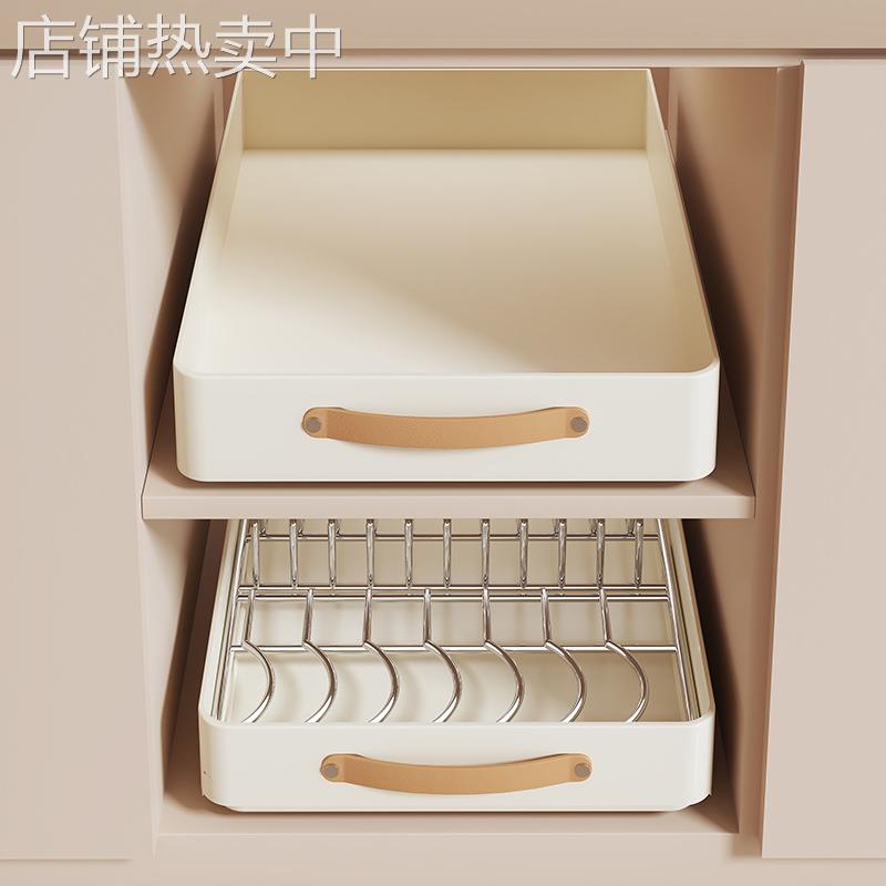 抽拉碗碟收纳架厨房不锈钢碗架橱柜拉篮抽屉式碗盘沥水架置物架&Y