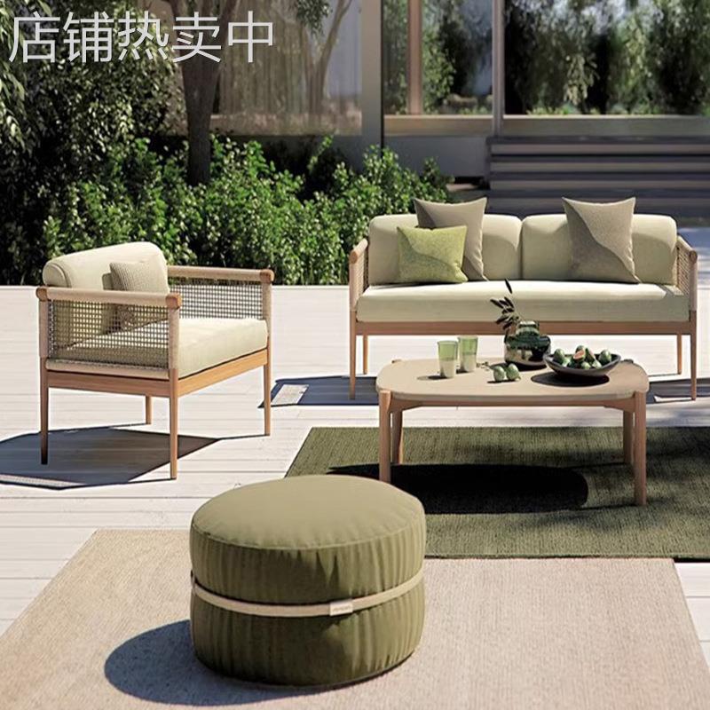 户外藤编沙发庭院别墅室外花园阳台酒店休闲柚木茶几组合实木家具