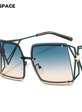 46556 Oversized Square Rimless Goggle Sunglasses Stars Men