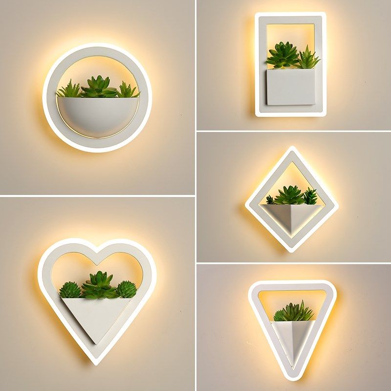modern led metal wall light fixtures with plant nordic round