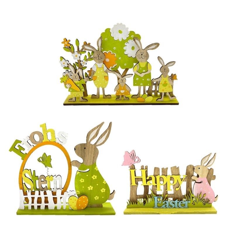 cute wooden rabbit bunny family happy easter decorations va