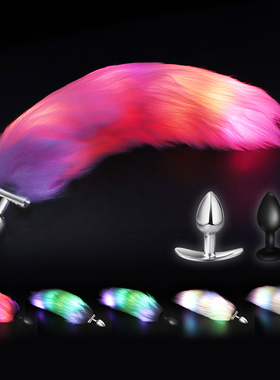 Glowing light fox tail Metal silicone anal butt plug erotic