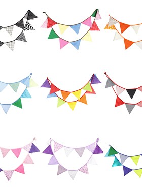 3.2m 12 Flags Handmade Cotton Cloth Banner Pennant Garland
