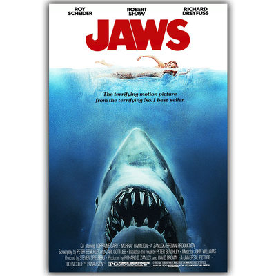 JAWS Art Canvas painting Wall Poster Print Great White Shar