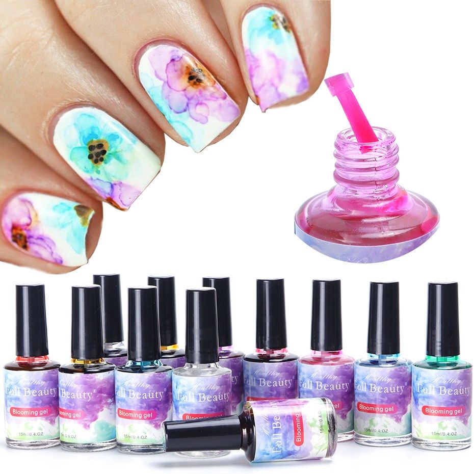 12pcs blooming nail polish gel watercolor ink smoke smudge