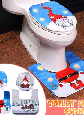 Xmas Santa Decors Toilet Seat Cover Carpet Cover Combinatio