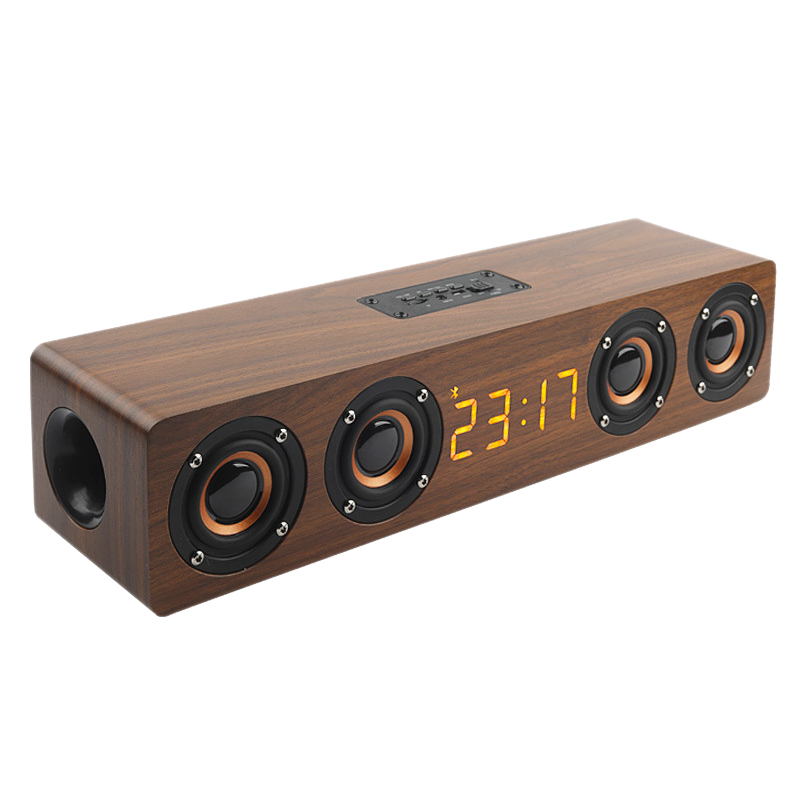 wooden portable clock wireless bluetooth speaker stereo pc t