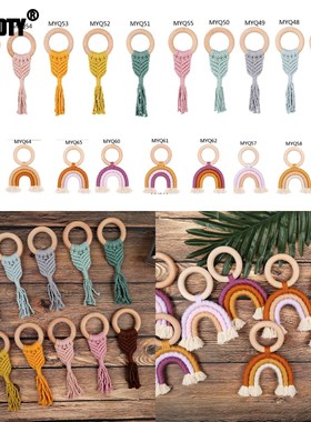 Rainbow Teething Toys Safe Organic Wooden Ring Baby Wood Te