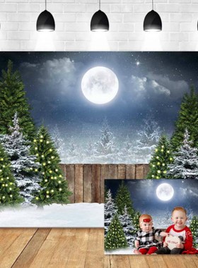 Christmas Photography Backdrops Snowy Winter Forest Moon Ch
