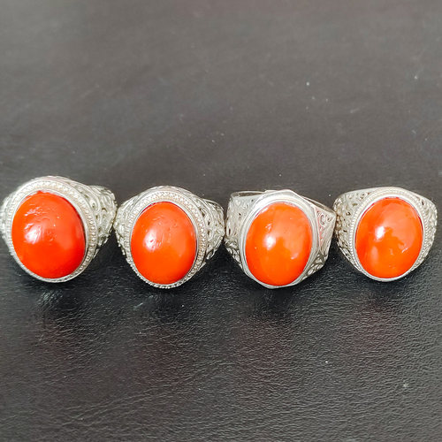 藏传天然原矿老甘南红戒指收藏级满色满肉开口S925银扳指一物一证