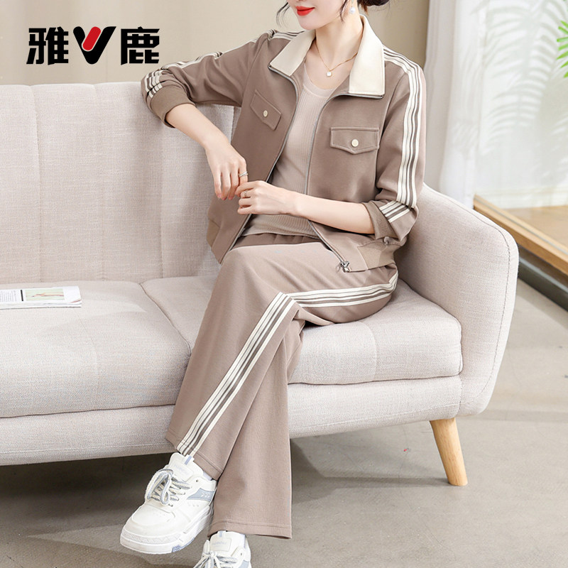 雅鹿中年妈妈春装运动外套套装女
