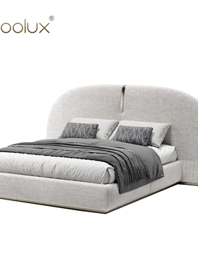 Sfoolux意式极简Suite主卧棉麻布艺双人床豆腐块落地矮床