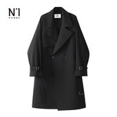 N1高级感风衣男春季 中长款 斜纹肌理A字型轻熟风垂感过膝大衣外套