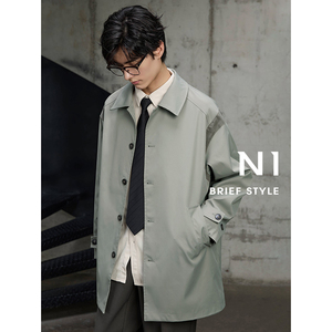 N1拼接风衣男中长款2024秋季新款防风抗皱防泼水高密单排扣外套