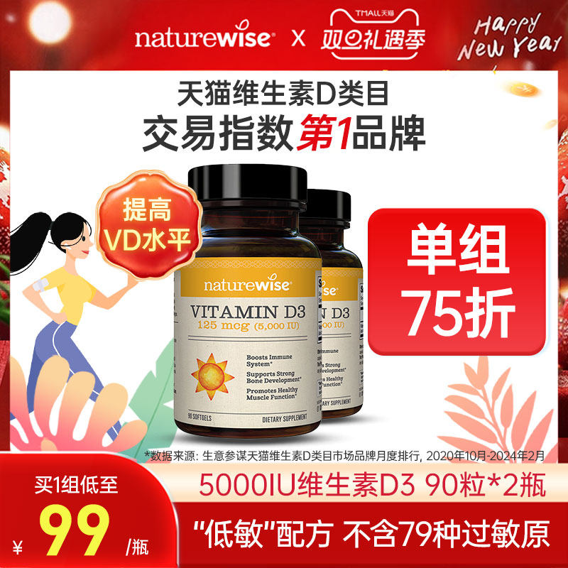 5000iu维生素D3阳光瓶