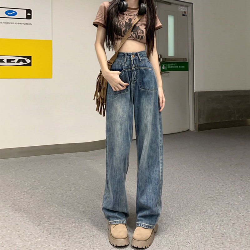 阔腿牛仔裤女小个子春秋百搭2025新款设计感小众宽松高腰直筒裤女