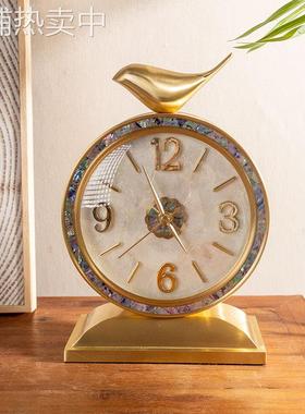 创意轻奢摆台贝壳式台钟新款美式复古摆件欧式座钟客厅时钟表