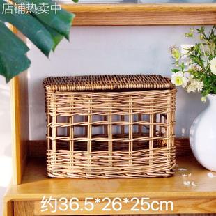 复古编织方形柳编篮子收纳筐杂物箱带盖文艺做旧收纳户外拍照道具