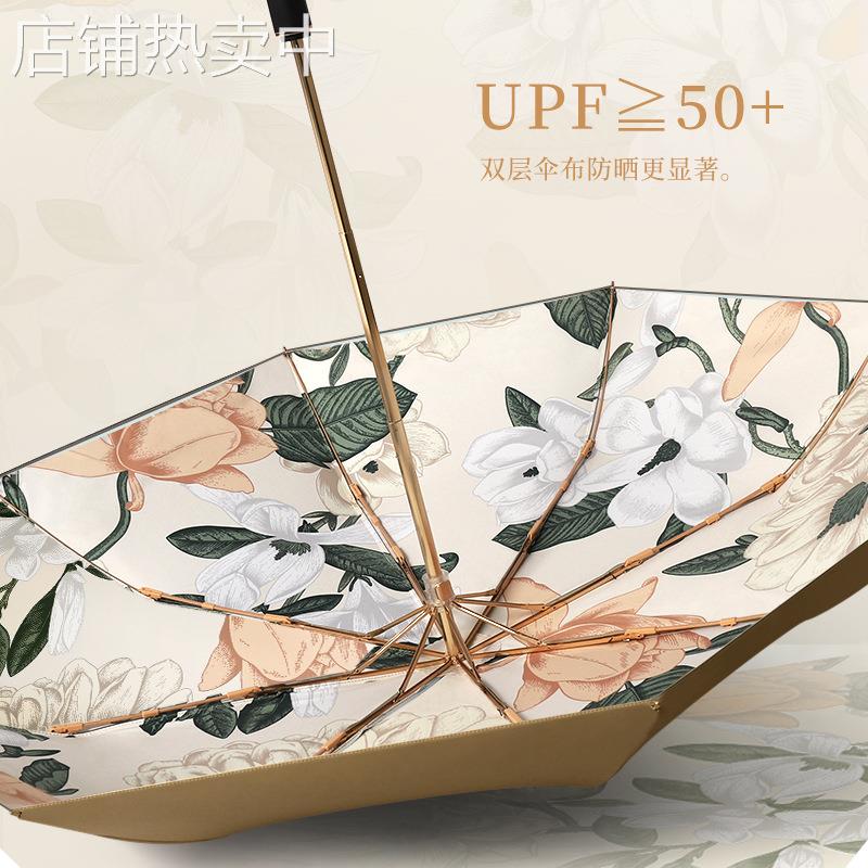 钛金双层太阳伞女防晒防紫外线折叠晴雨两用黑胶遮阳伞upf50+
