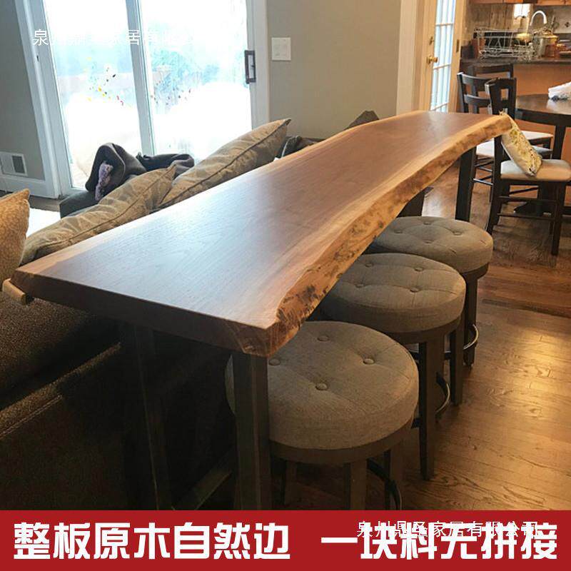 复古实木吧台桌桌椅组合商用酒吧台家用阳台靠墙高脚窄桌长条桌