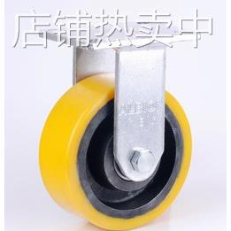 410PF12528R 12寸黄色铁芯聚氨酯固定轮 刹车： 焊接聚氨酯刹车P