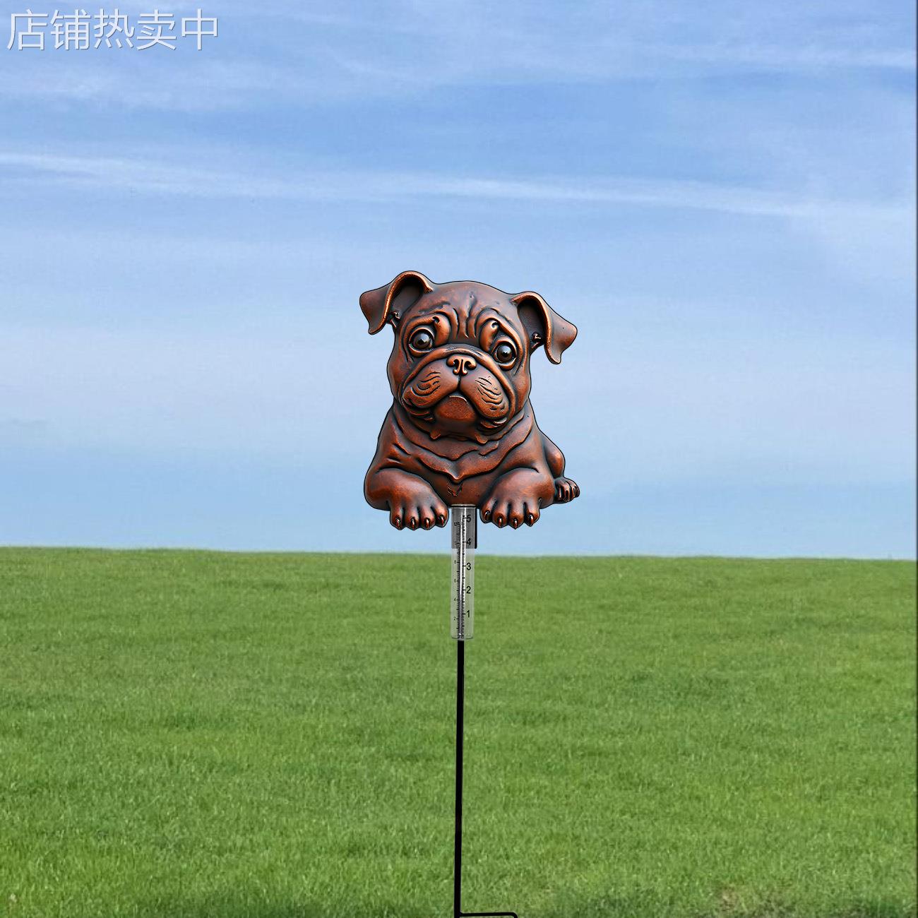 跨境巴哥犬造型铁质金属量雨器雨量器适合户外花园庭院