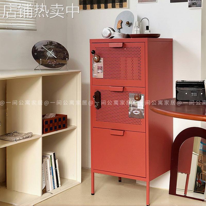 一间公寓家居中古复古铁皮柜抽屉斗柜边柜钢制金属储物餐边收纳x&